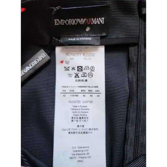 NWT Emporio Armani Black Ribbed Pencil Skirt Size 42 Stretch Knee Length Chic - Picture 3 of 8